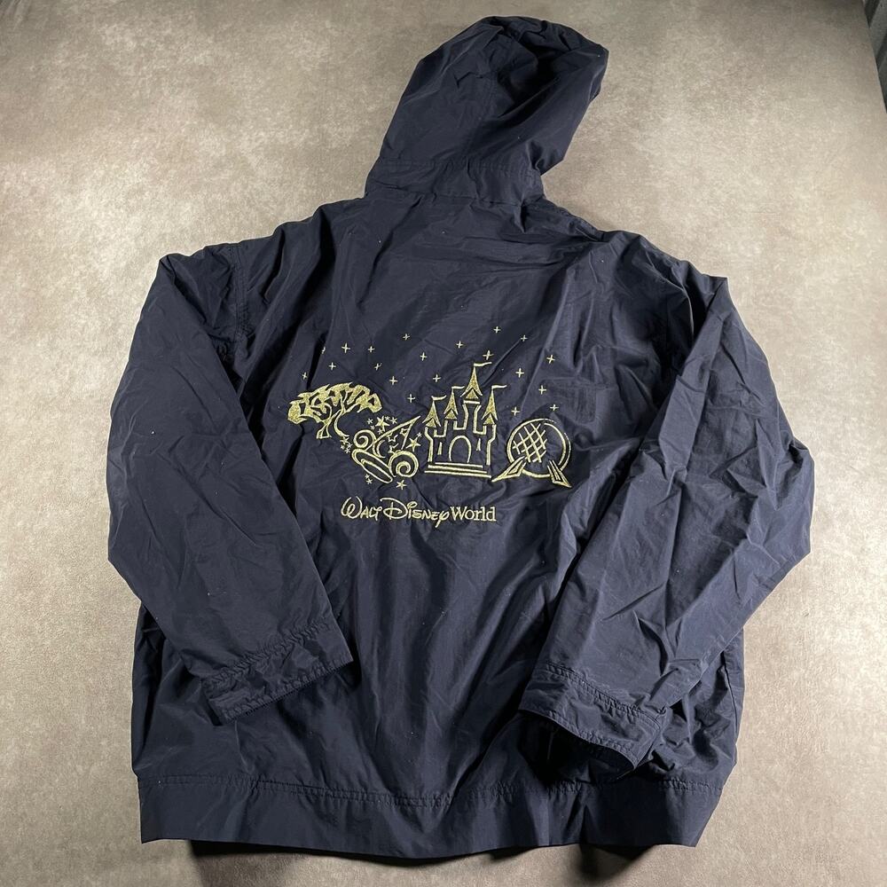 90s Disney Castle Hooded Windbreaker Jacket Navy Unisex Size XXL Mickey Mouse